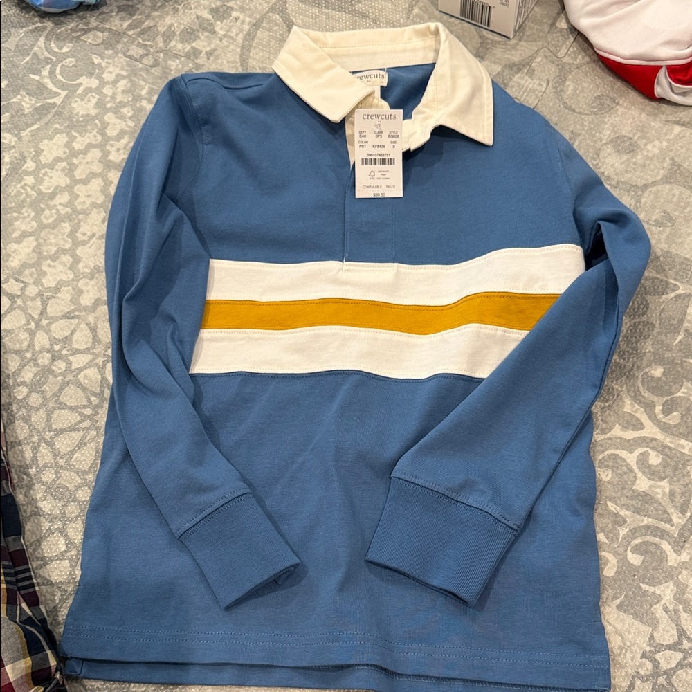 Crewcuts Blue and White Polo with Yellow Stripe